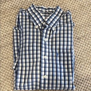 Izod Navy and White Plaid Button Down Shirt-Excellent condition